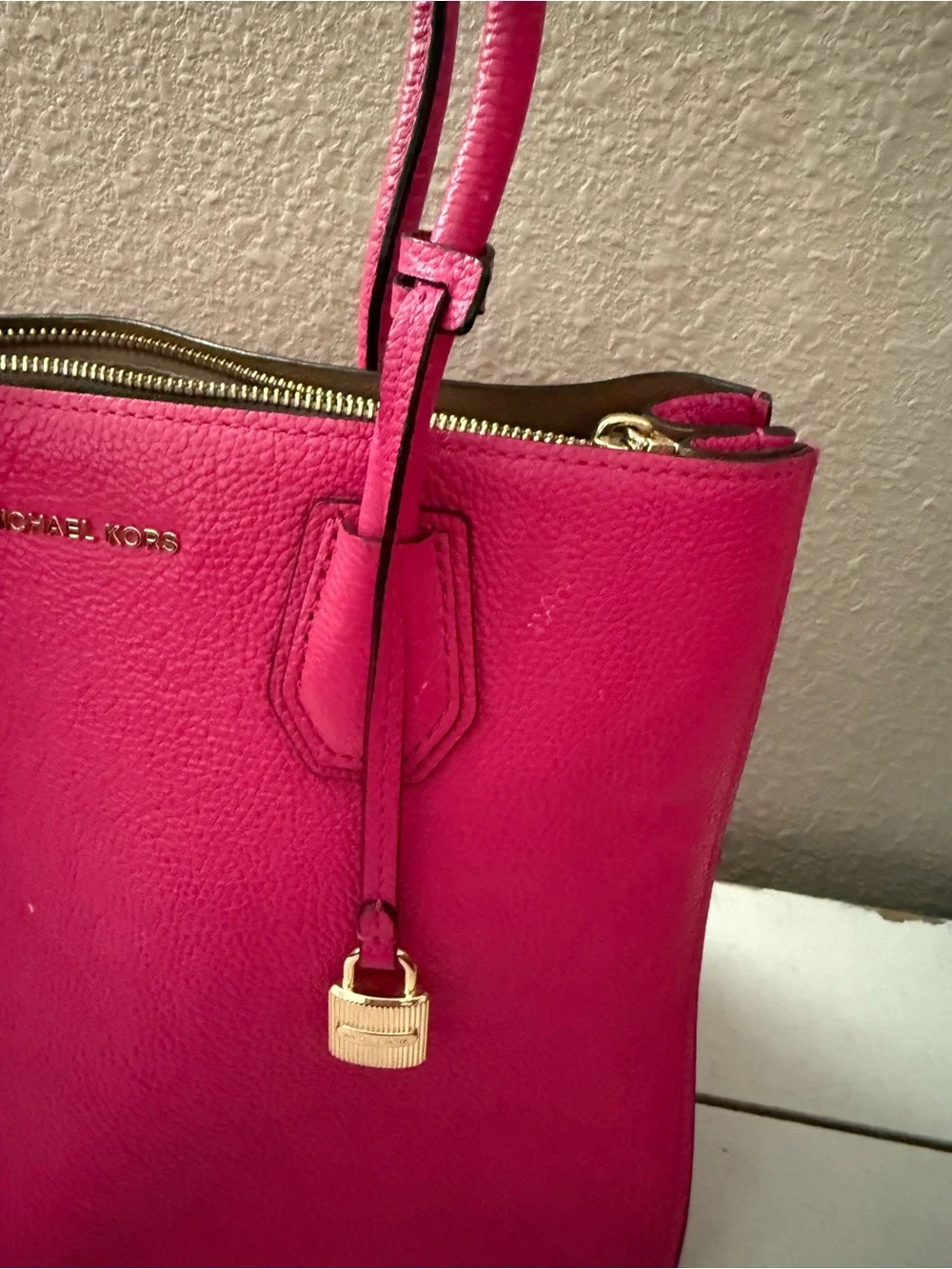 Vintage Michael Kors Pink Leather Satchel w/ Gold Hardware! Very well loved.
